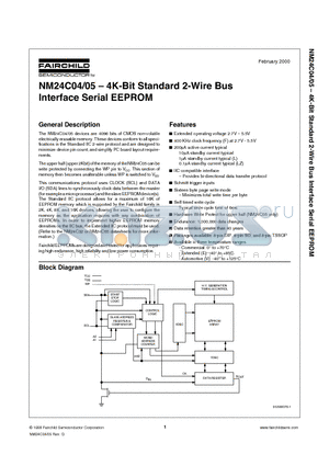 NM24C04EN datasheet - 4K-Bit Standard 2-Wire Bus Interface Serial EEPROM