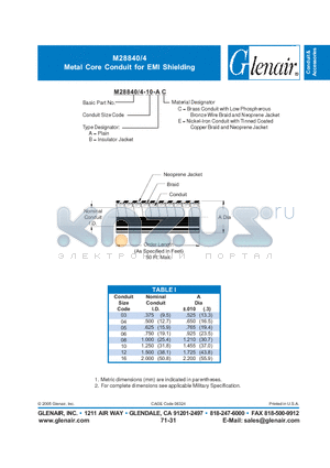 M28840-4-10-AC datasheet - Metal Core Conduit for EMI Shielding