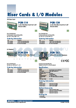 PCM-120-00A3E datasheet - Riser Cards & I/O Modules