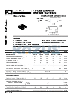 SMA130 datasheet - 1.0 Amp SCHOTTKY BARRIER RECTIFIERS Mechanical Dimensions