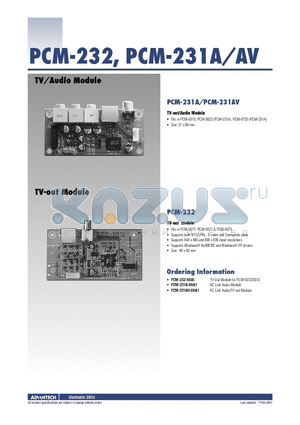 PCM-231AV datasheet - TV-out/Audio Module