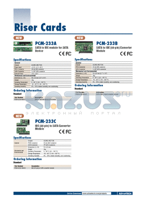 PCM-233B datasheet - Riser Cards