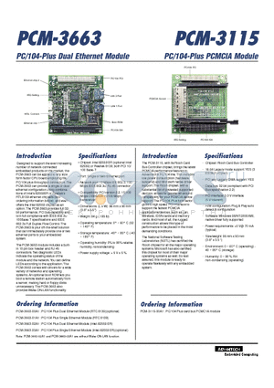 PCM-3115 datasheet - PC/104-Plus PCMCIA Module