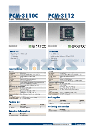 PCM-3110C-0000E datasheet - PCMCIA Module