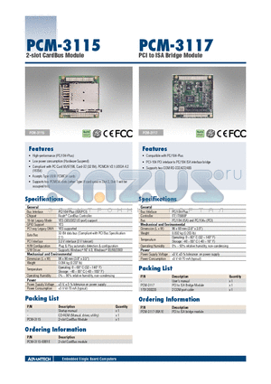 PCM-3115 datasheet - 2-slot CardBus Module PCI to ISA Bridge Module