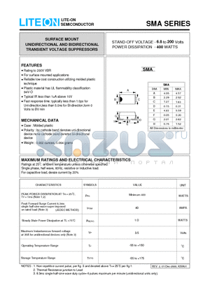 SMA22 datasheet - UNIDIRECTIONAL AND BIDIRECTIONAL TRANSIENT VOLTAGE SUPPRESSORS