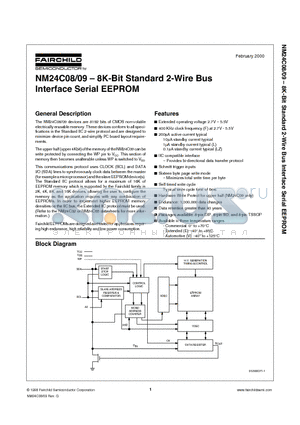 NM24C08 datasheet - 8K-Bit Standard 2-Wire Bus Interface Serial EEPROM