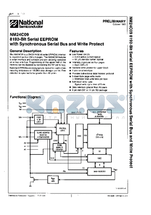 NM24C09 datasheet - 8192-Bit Serial EEPROM with Synchronous Serial Bus and Write Protect