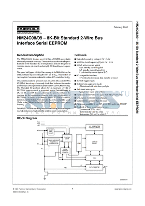 NM24C09 datasheet - 8K-Bit Standard 2-Wire Bus Interface Serial EEPROM