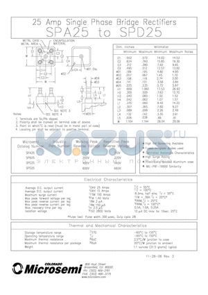 SPC25 datasheet - 25 amp single phase bridge rectifiers