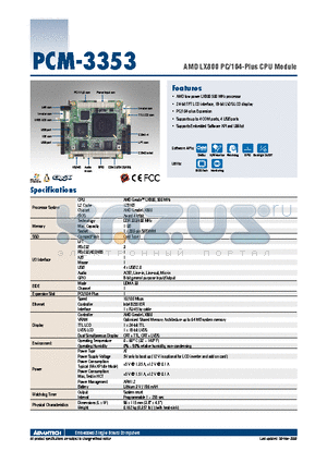 PCM-3353F-L0A1E datasheet - AMD LX800 PC/104-Plus CPU Module