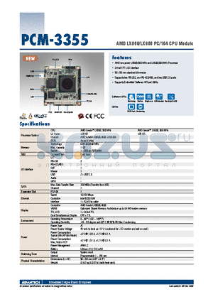PCM-3355Z-512LA1E datasheet - AMD LX800/LX600 PC/104 CPU Module