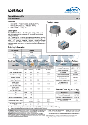 SMA26 datasheet - Cascadable Amplifier