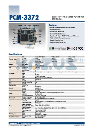 PCM-3372 datasheet - VIA Eden (V4)  CX700 PC/104-Plus CPU Module