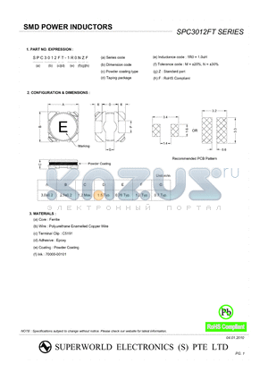 SPC3012FT-1R2NZF datasheet - SMD POWER INDUCTORS