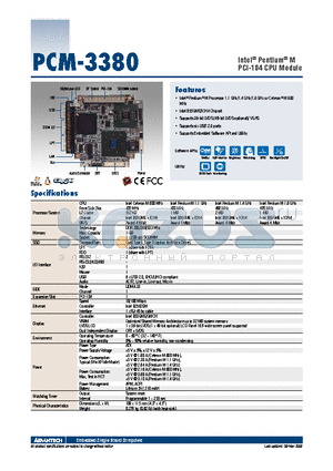 PCM-3380F-S0A2E datasheet - Intel Pentium M PCI-104 CPU Module