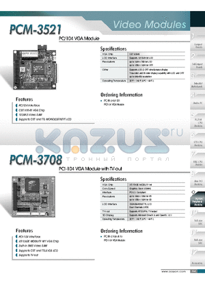 PCM-3521 datasheet - PC/104 VGA Module