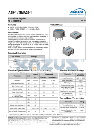 SMA29-1 datasheet - Cascadable Amplifier 10 to 1500 MHz