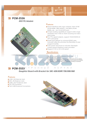 PCM-3533 datasheet - Daughter Board with Bracket for SBC-659/659P/780/800/860