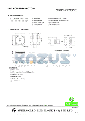 SPC3015FT-1R0MZF datasheet - SMD POWER INDUCTORS