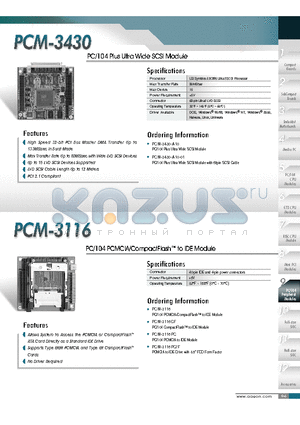 PCM-3430 datasheet - PC/104 Plus Ultra Wide SCSI Module