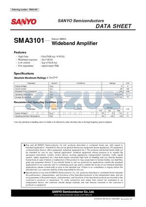SMA3101 datasheet - Silicon MMIC Wideband Amplifi er
