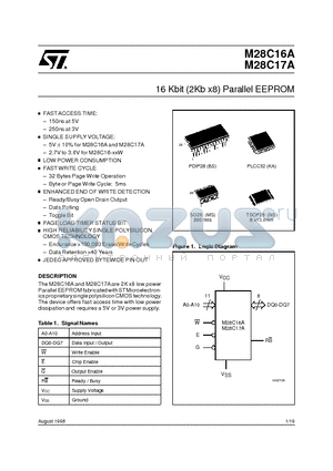M28C17A datasheet - 16 Kbit 2Kb x8 Parallel EEPROM