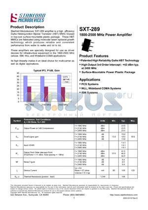 SXT-289 datasheet - 1800-2500 MHz Power Amplifier