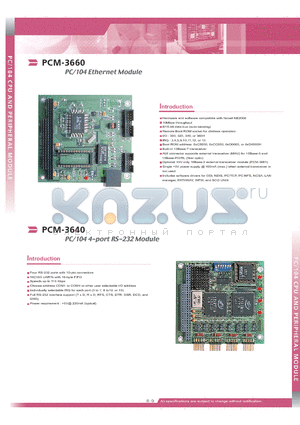 PCM-3660 datasheet - PC/104 Ethernet Module