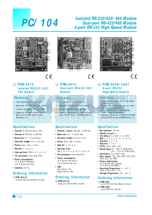 PCM-3641 datasheet - Isolated RS-232/422/ 485 Module