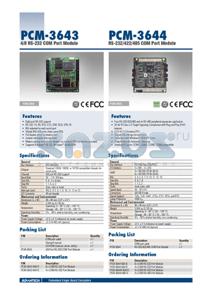PCM-3643 datasheet - 4/8 RS-232 COM Port Module RS-232/422/485 COM Port Module