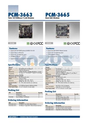 PCM-3665-01A1E datasheet - Twin 10/100Base-T LAN Module Dual GbE Module