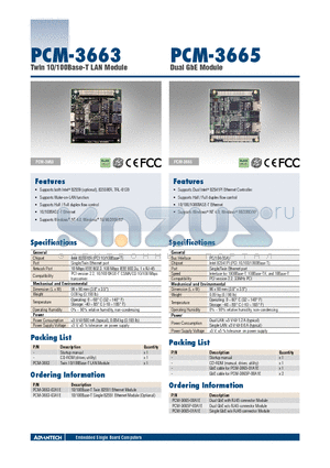 PCM-3665 datasheet - Twin 10/100Base-T LAN Module Dual GbE Module