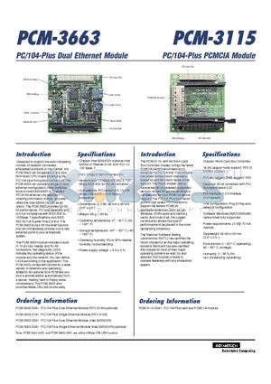 PCM-3663 datasheet - PC/104-Plus PCMCIA Module