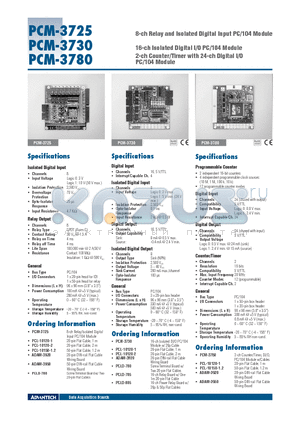 PCM-3730 datasheet - 8-ch Relay and Isolated Digital Input PC/104 Module