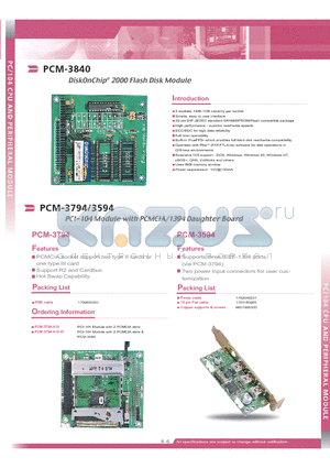 PCM-3794-A10 datasheet - DiskOnChip 2000 Flash Disk Module