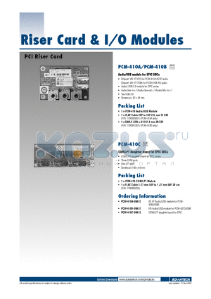 PCM-410A datasheet - Riser Card & I/O Modules