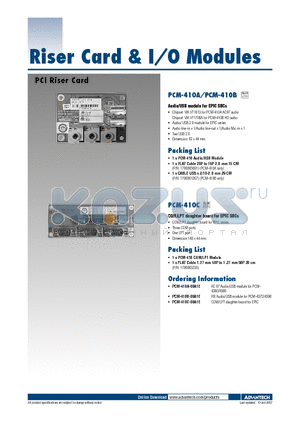 PCM-410B-00A1E datasheet - Riser Card & I/O Modules