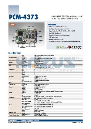 PCM-4373L-J0A1E datasheet - AMD LX800 EPIC SBC with Dual LAN/LVDS/ TTL/ VGA/ 6 COM/ 2 SATA