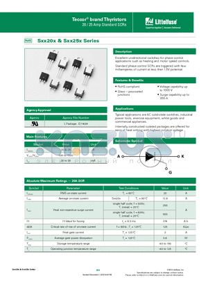 SXX20LTP datasheet - Excellent unidirectional switches for phase control applications