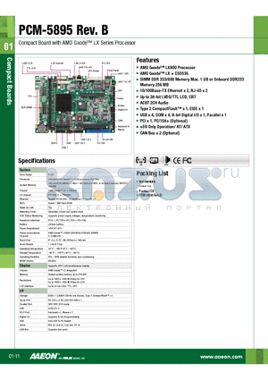 PCM-5895B datasheet - AMD Geode LX800 Processor