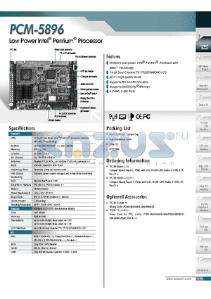 PCM-5896 datasheet - Low Power Intel Pentium Processor