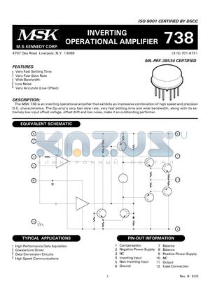 MSK738B datasheet - INVERTING OPERATIONAL AMPLIFIER