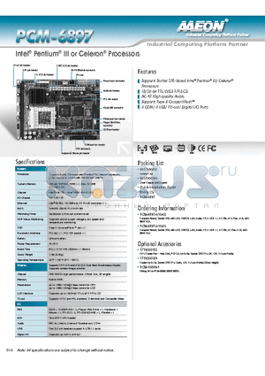 PCM-6897 datasheet - Intel Pentium III or Celeron Processors