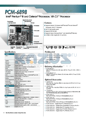 PCM-6898 datasheet - Intel Pentium III and Celeron Processors, VIA C3 Processor