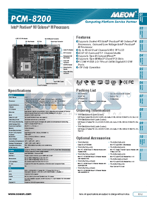 PCM-8200 datasheet - Supports Socket 478 Intel^ Pentium^ M/ Celeron^ M Processors, Onboard Low Voltage Intel^ Pentium^ M Processor