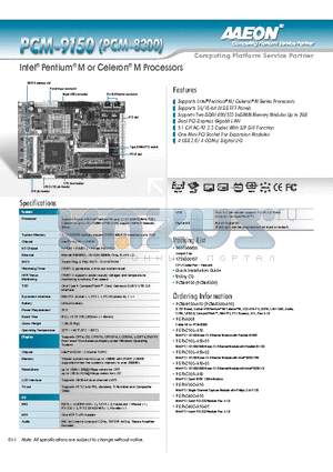 PCM-8300 datasheet - Intel Pentium M or Celeron M Processors