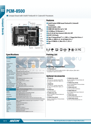 PCM-8500 datasheet - Intel^ Socket-478M-based Pentium^ 4, Celeron^ Processors