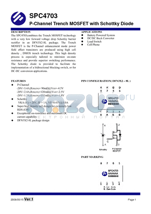 SPC4703DF8RGB datasheet - P-Channel Trench MOSFET with Schottky Diode