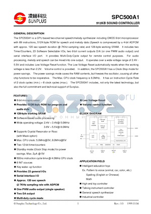 SPC500A1 datasheet - 512KB SOUND CONTROLLER